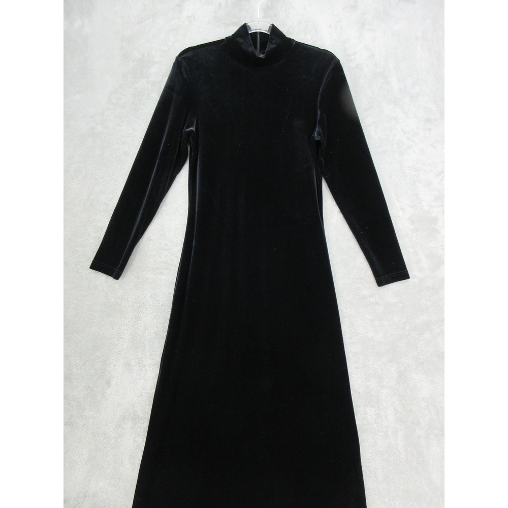Vintage Express Dress Womens Size 6 Tricot Velvet Mock Maxi Stretch 90s Black - Picture 3 of 14